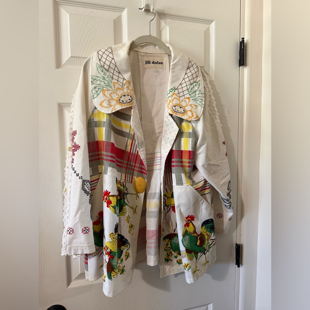 White Multicolor Rooster Patchwork Jacket